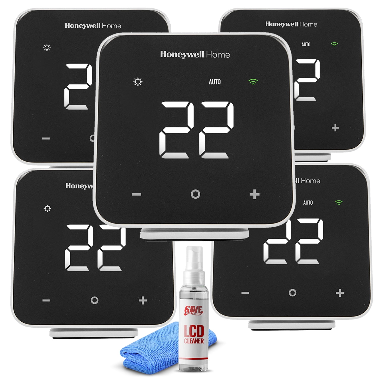 5Pack Honeywell D6 Pro WiFi Ductless Controller Black + LCD Cleaner