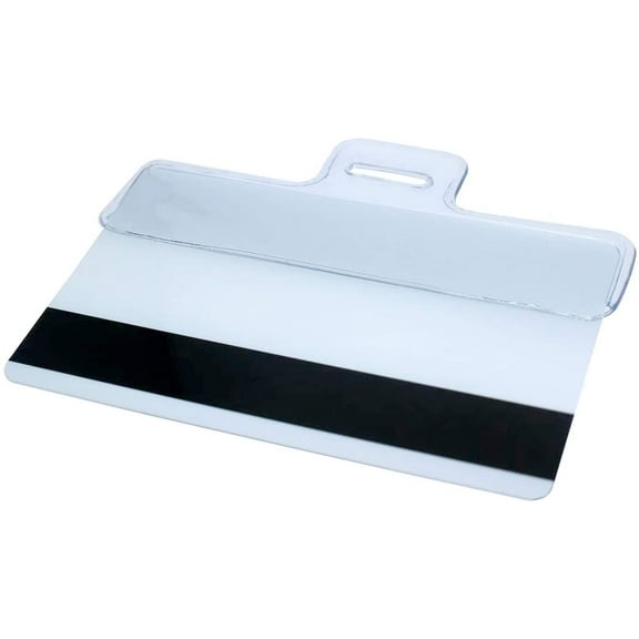 5 Pack - Horizontal Half Card Badge Holder - Clear Durable Vinyl for Swipe Cards with Black Mag Stripe - Leaves Magnetic Strip Exposed for Easy Swiping by Specialist ID