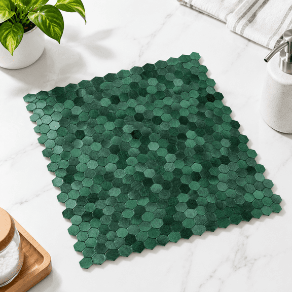 5 Pack Hunter Green-Hex Hex Aluminum Peel and Stick Hexagonal Metal Backsplash Tiles