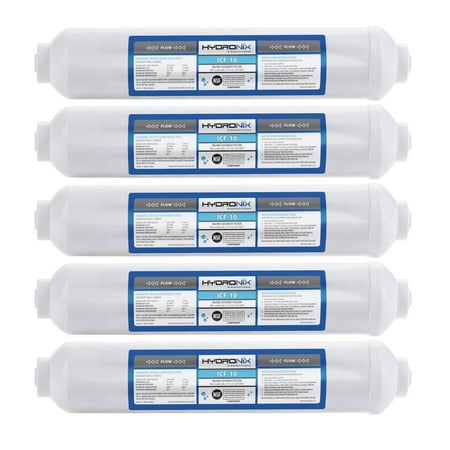 5 Pack - Hydronix ICF-10 Reverse Osmosis Post Polishing, Fridge & Ice Inline Coconut GAC Water Filter, 2000 Gal 1/4" NPT