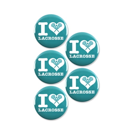 5 Pack - I "Heart" Lacrosse Sports Pinback Buttons - 2.25 Inch