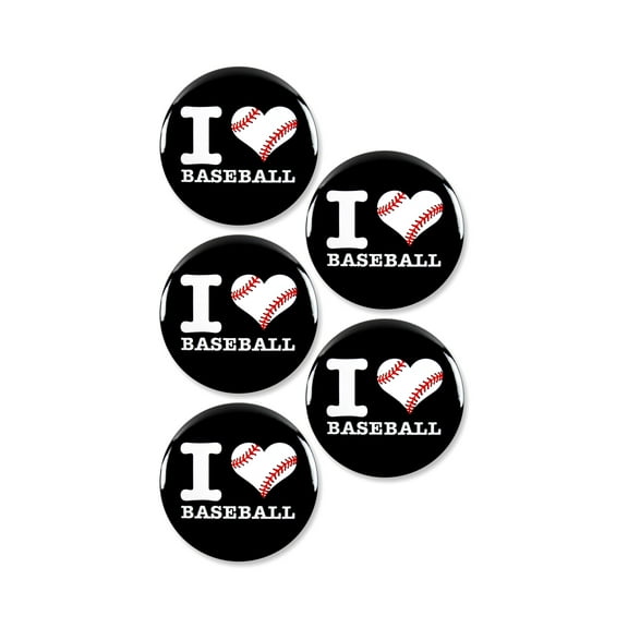 5 Pack - I "Heart" Love Baseball Team Pinback Buttons - 2.25 Inch