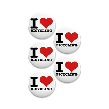 5 Pack - I "Heart" Love Bicycling Pinback Buttons - 2.25 Inch