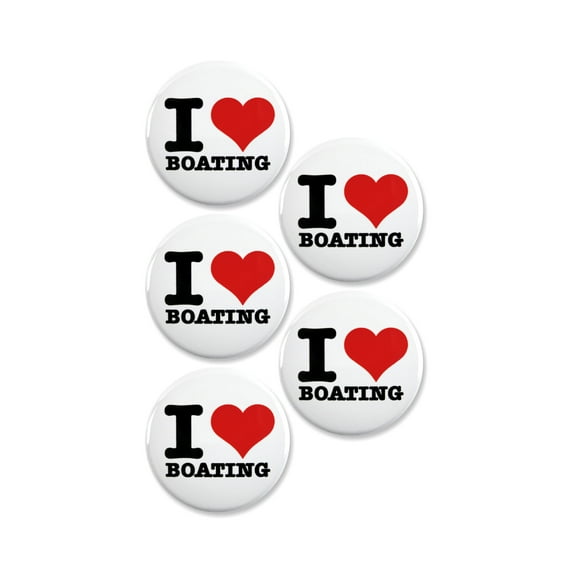 5 Pack - I "Heart" Love Boating Pinback Buttons - 2.25 Inch