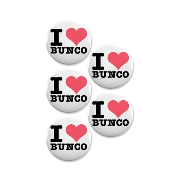 5 Pack - I "Heart" Love Bunco Pinback Buttons - 2.25 Inch