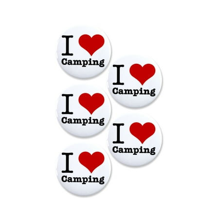 5 Pack - I "Heart" Love Camping Pinback Button Badges - 2.25 Inch
