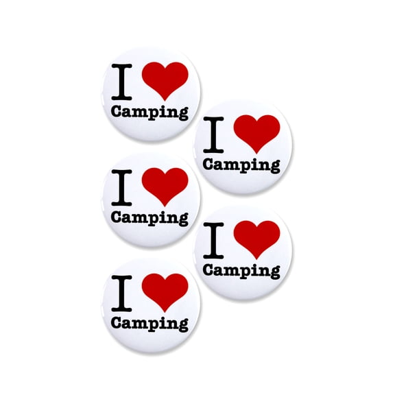 5 Pack - I "Heart" Love Camping Pinback Button Badges - 2.25 Inch