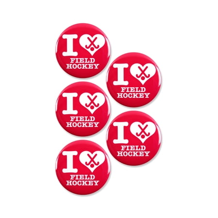5 Pack - I "Heart" Love Field Hockey Sports Pinback Buttons - 2.25 Inch