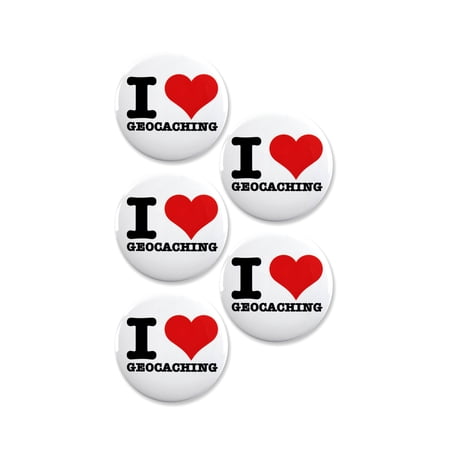 5 Pack - I "Heart" Love Geocaching Pinback Buttons - 2.25 Inch