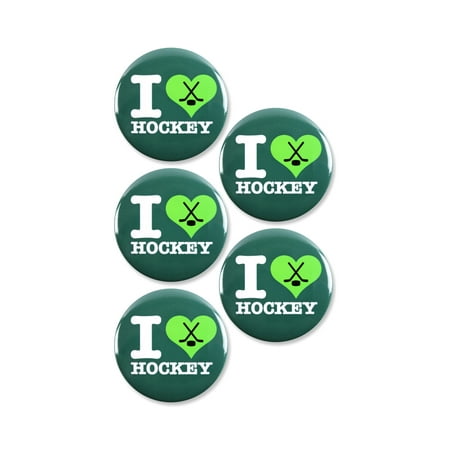 5 Pack - I "Heart" Love Hockey Team Pinback Buttons - 2.25 Inch