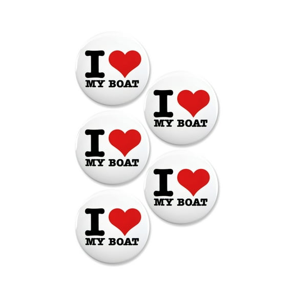 5 Pack - I "Heart" Love My Boat Pinback Buttons - 2.25 Inch