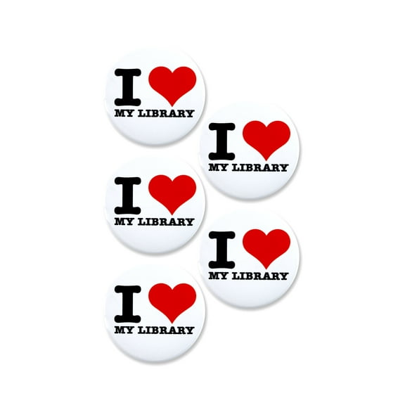 5 Pack - I "Heart" Love My Library Pinback Button Badges - 2.25 Inch