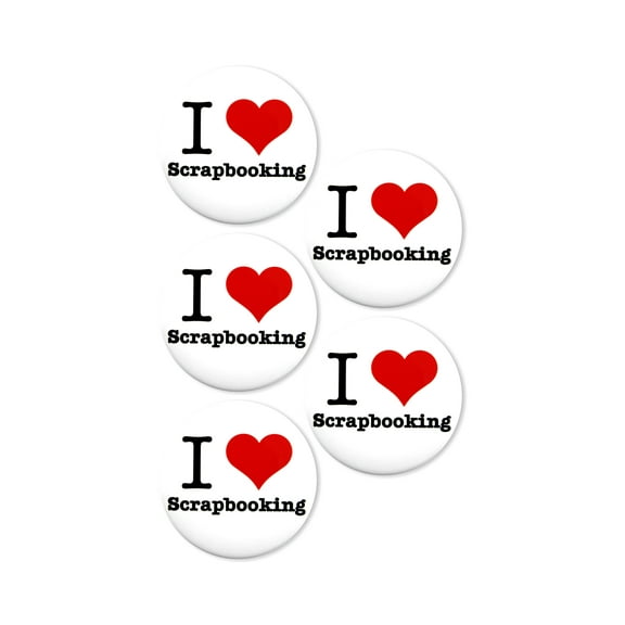5 Pack - I "Heart" Love Scrapbooking Craft And Hobby Pinback Buttons - 2.25 Inch