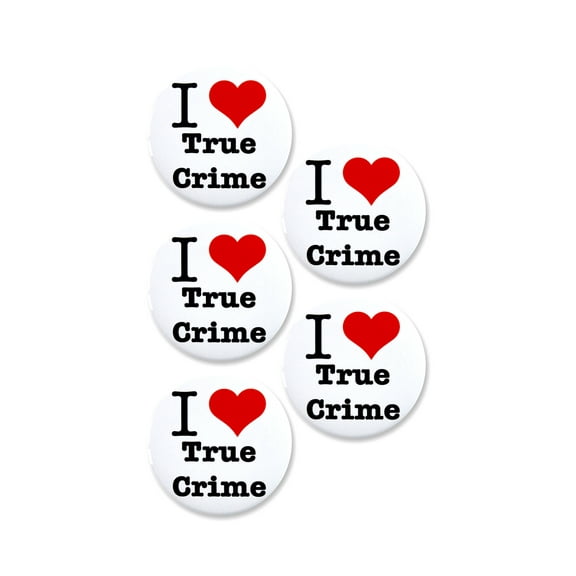5 Pack - I "Heart" Love True Crime Pinback Button Badges - 2.25 Inch