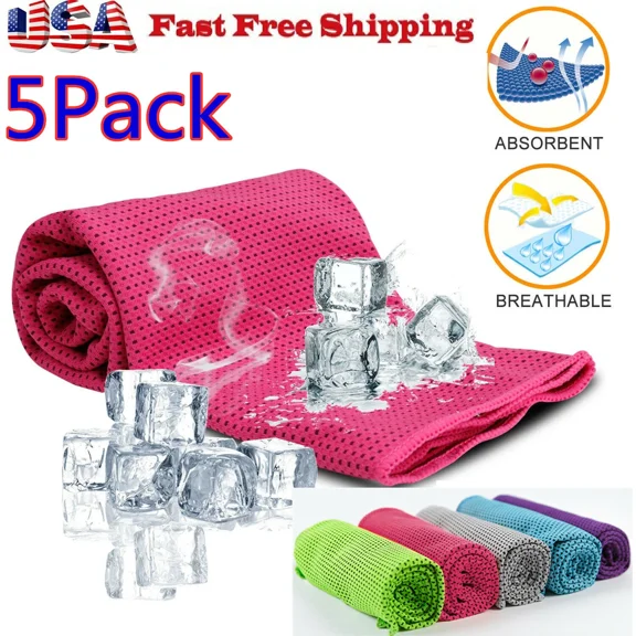 5 Pack Ice Cold Instant Cooling Towel Running Jogging Gym Chilly Pad Sports Yoga