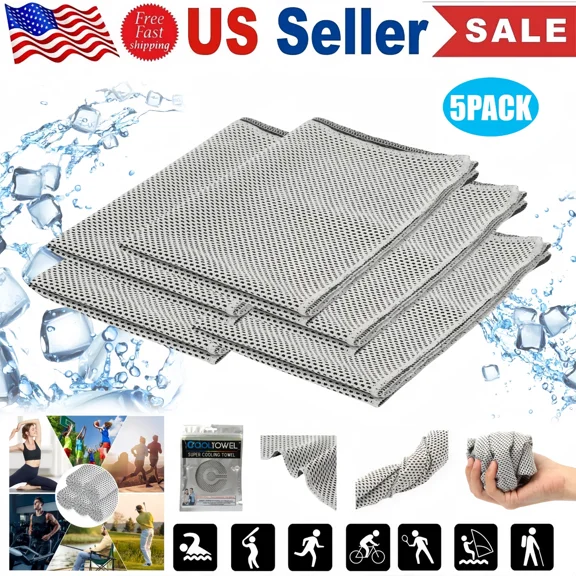 5 Pack Ice Cold Instant Cooling Towel Running Jogging Gym Chilly Pad Sports Yoga