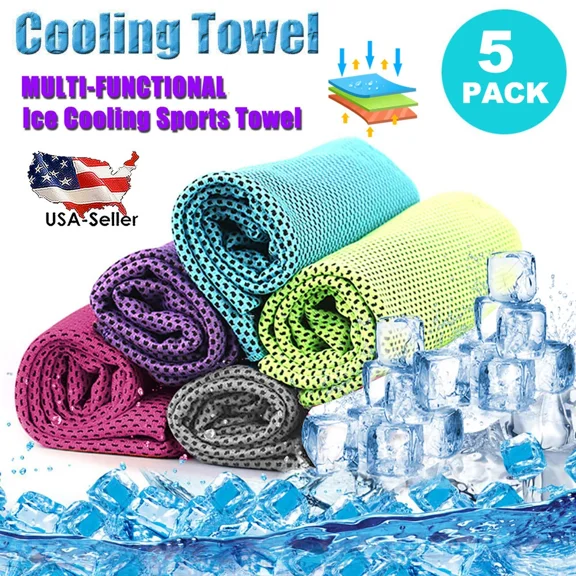 5 Pack Ice Cold Instant Cooling Towel Running Jogging Gym Chilly Pad Sports Yoga