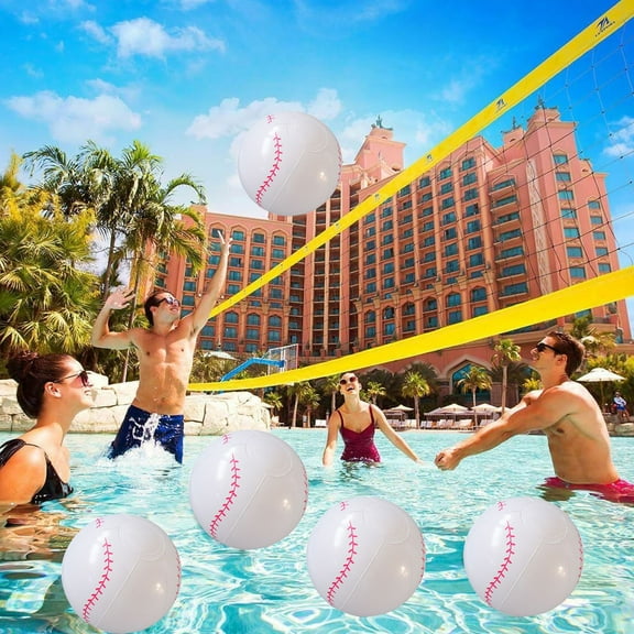 5-Pack Inflatable Baseballs 16in - Kid-Safe PVC Practice Balls for Outdoor Training, Tear-Resistant Backyard Games & Sports Drills (Set of 5) White