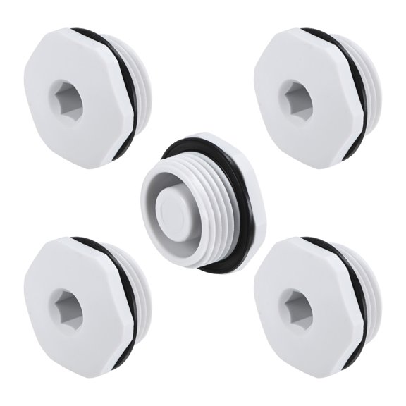 5-Pack Inner Hex Head Pipe Plug End Cap, 3/4 NPT Nylon Garden Hose Stopper Connector Plug with Sealing Ring for Terminating Pipe Ends [White]