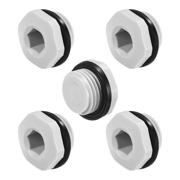 5-Pack Inner Hex Head Pipe Plug End Cap, M16x1.5mm Nylon Garden Hose Stopper Connector Plug with Sealing Ring for Terminating Pipe Ends [White]