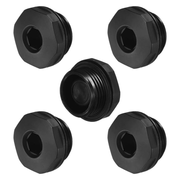 5-Pack Inner Hex Head Pipe Plug End Cap, M20x1.5mm Nylon Garden Hose Stopper Connector Plug with Sealing Ring for Terminating Pipe Ends [Black]