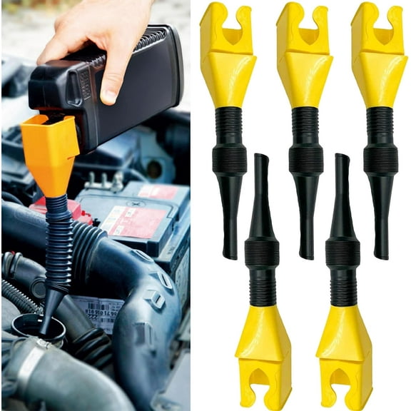 5 Pack Installed on Bottle Multi-Functional Oil Funnel with Retractable Retractable Auto Fuel Funnel for Cars Automotive Motorcycles, Engine Oil, Liquid, Diesel, Gasoline, Anti Splash Design