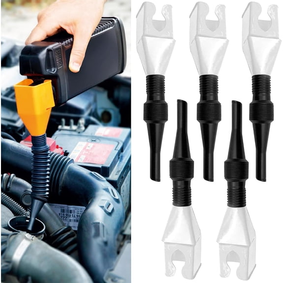 5 Pack Installed on Bottle Multi-Functional Oil Funnel with Retractable Retractable Auto Fuel Funnel for Cars Automotive Motorcycles, Engine Oil, Liquid, Diesel, Gasoline, Anti Splash Design