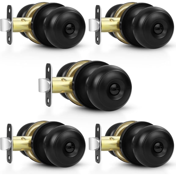 5 Pack Interior Door Knobs Black Privacy Door Handle, Keyless Door Locks for Interior Doors Locks for Bedroom/Bathroom, Interior Lockset for Left/Right Handled Doors