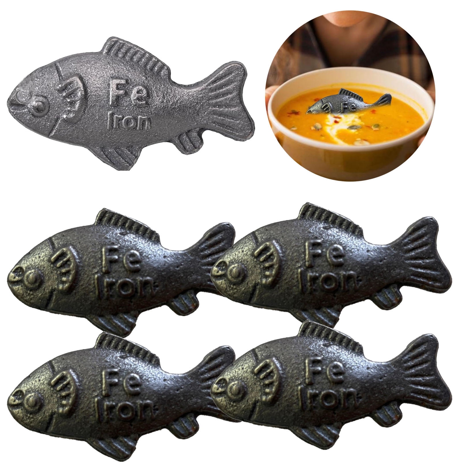 5 Pack Iron Fish Cooking Tool Safe Iron to Your Food & Drinks, Supplement to Reduce Iron Deficiency Risks for Vegans Athletes Pregnant Women and Children, Mothers Day Gifts