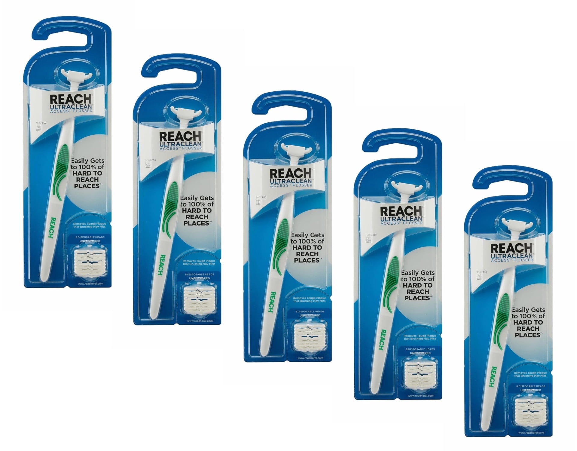 5 Pack - Reach Ultraclean Access Flosser with 8 Unflavored Dental Flosser Heads