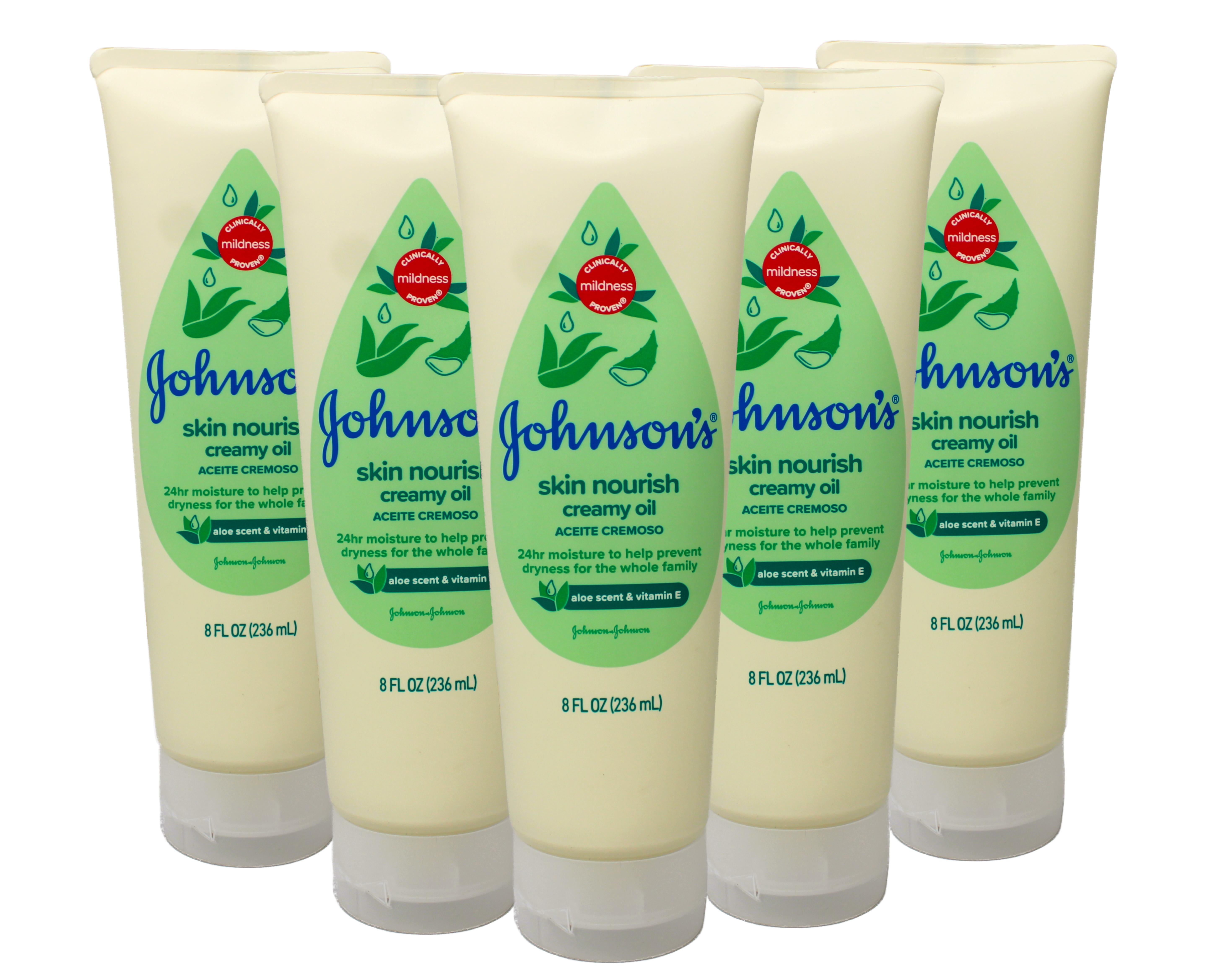 5 Pack Johnson's Baby Creamy Oil Aloe & Vitamin E 8 Ounce