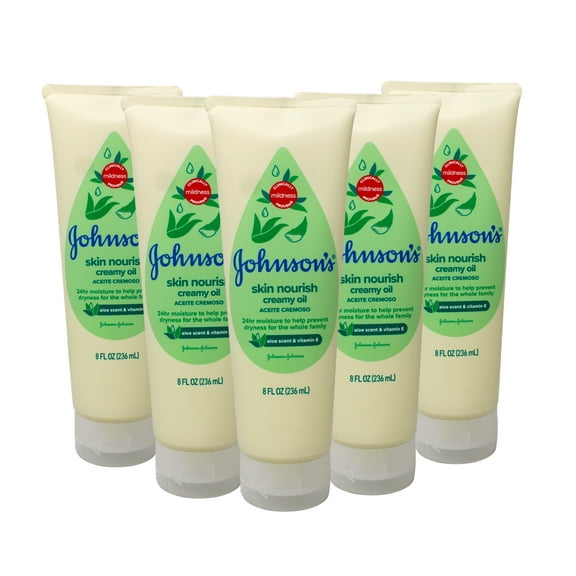 5 Pack Johnson's Baby Creamy Oil Aloe & Vitamin E 8 Ounce