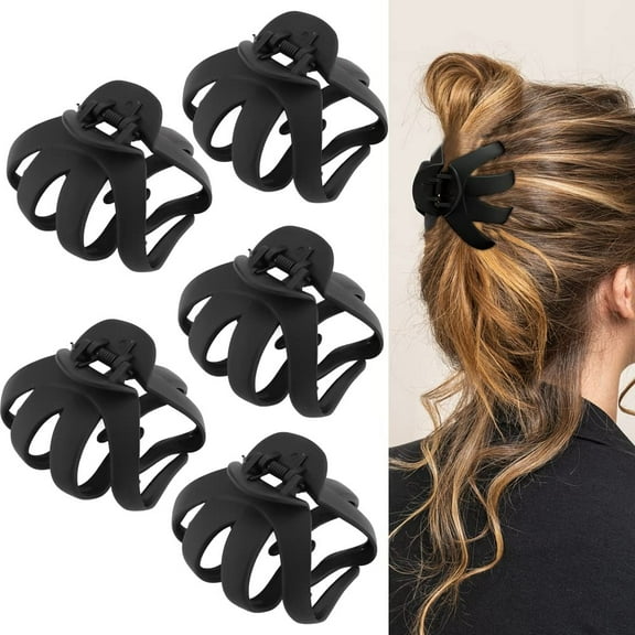 Set of 5 Luxury Matte Black Hair Claws - Extra-Large Octopus Clip, Secure Hold for Thick & Long Hair, Perfect Gift for Women, Holiday & Everyday Glam