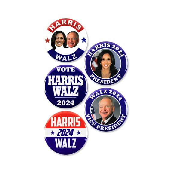 5 Pack - Kamala Harris Tim Walz 2024 Vote Democrat Presidential Election Political Campaign Pinback Buttons - 2.25 Inch