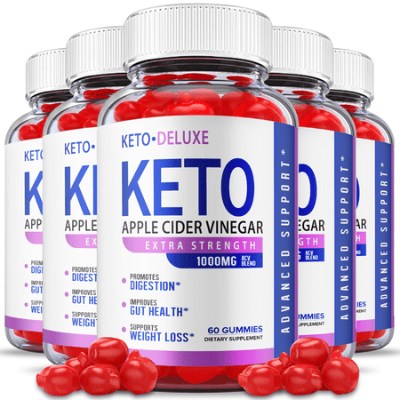 (5 Pack) Keto ACV Deluxe Gummies Delux 1000mg Gummy Vegan Apple Cider Vinegar Weight Formula (300 Gummies)