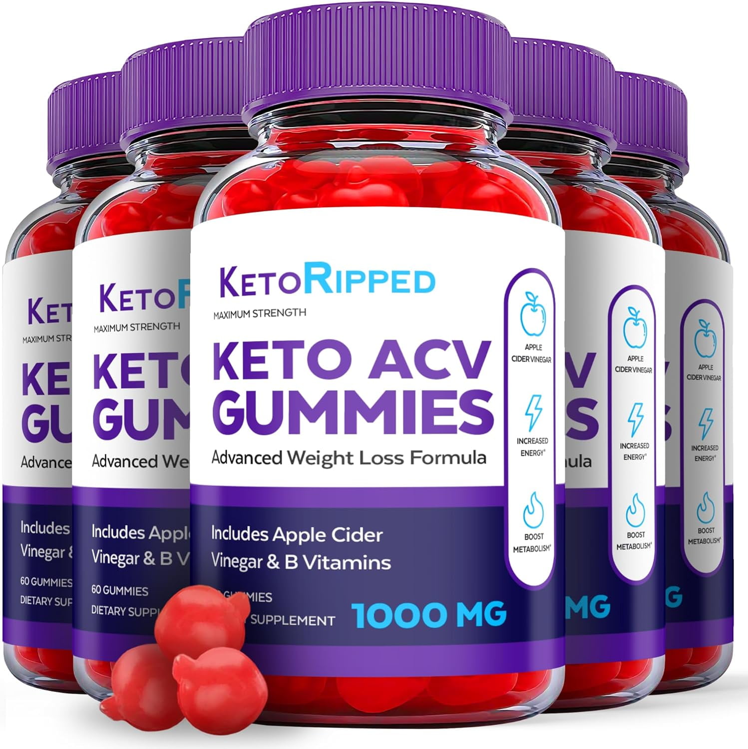 (5 Pack) Keto Ripped Keto ACV Gummies -Apple Cider Vinegar Supplement ...