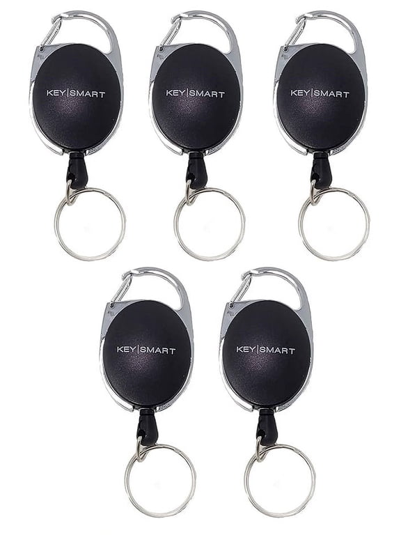 [5 Pack] KeySmart Retractable Carabiner - Belt Clip Key Ring and Snap Badge Reel - Multipurpose and Durable Badge Holder/Carabiner