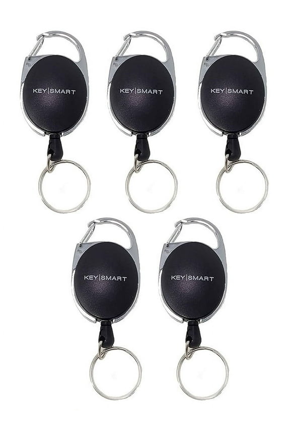 [5 Pack] KeySmart Retractable Carabiner - Belt Clip Key Ring and Snap Badge Reel - Multipurpose and Durable Badge Holder/Carabiner