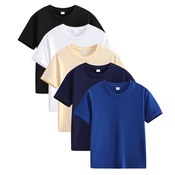 5 Pack Kids Boys Girls T Shirts Cotton Crewneck Short Sleeve Casual Basic Tees Soft Comfy Solid Color Summer Top
