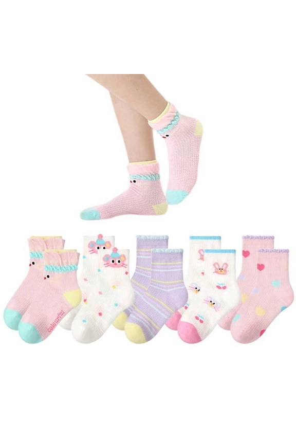 5 Pack Kids Cotton Socks Breathable Mesh Thin Crew Socks for Boys Girls Toddler Spring Summer Soft Comfort Moisture Wicking, XL(8-12 years), Combination C