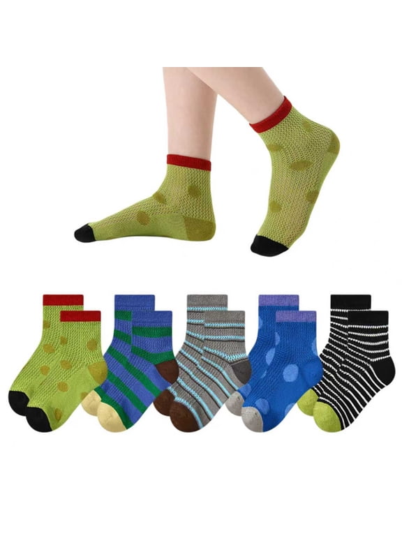 5 Pack Kids Cotton Socks Breathable Mesh Thin Crew Socks for Boys Girls Toddler Spring Summer Soft Comfort Moisture Wicking, XL(8-12 years), Combination A