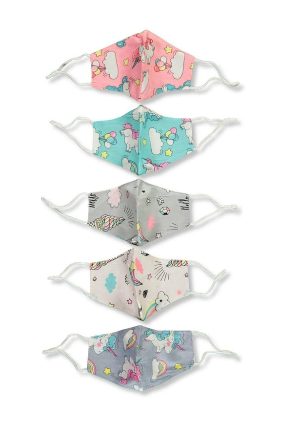 5-Pack Kids Unicorn Fashionable 100% Cotton Face Masks with Adjustable Ear Loops - unicorn print, one size