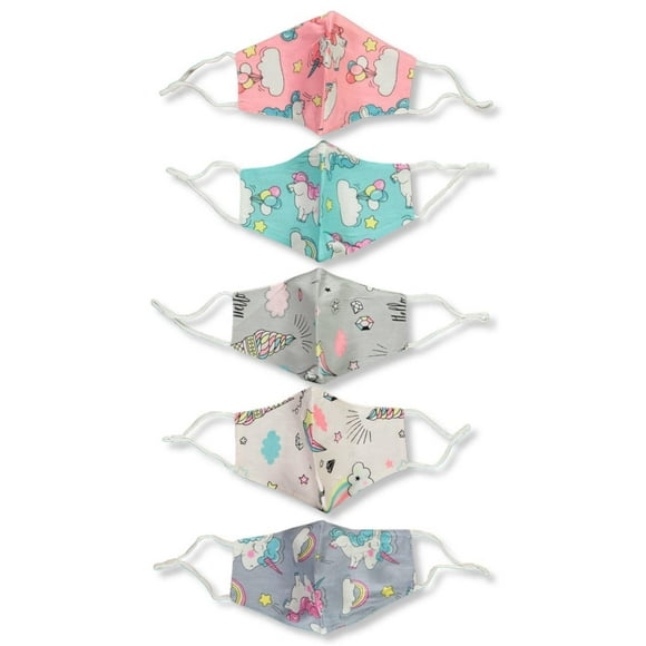 5-Pack Kids Unicorn Fashionable 100% Cotton Face Masks with Adjustable Ear Loops - unicorn print, one size
