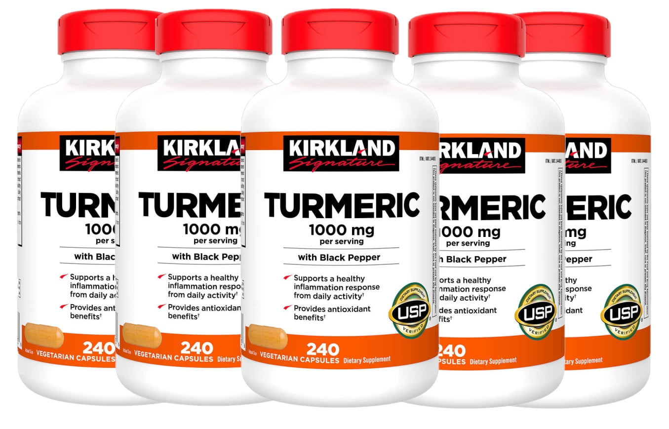 5 Pack Kirkland Signature Turmeric 1000 mg., 240 Capsules