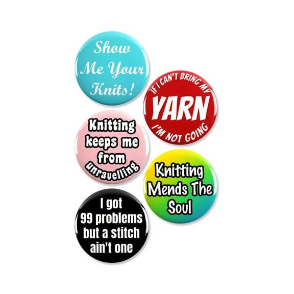 5 Pack - Knitting Crafting Hobby Puns Pinback Button Badges - 2.25 Inch