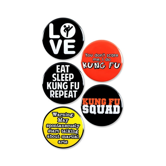 5 Pack - Kung Fu Martial Arts Sport Pinback Buttons - 2.25 Inch