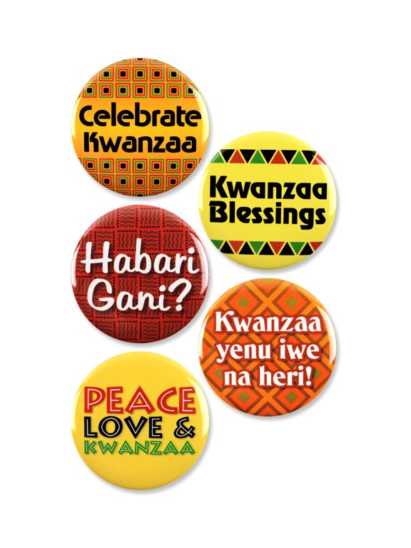 5 Pack - Kwanzaa Yenu Iwe Na Heri Classic Traditional Happy Kwanzaa Pinback Buttons - 2.25 Inch