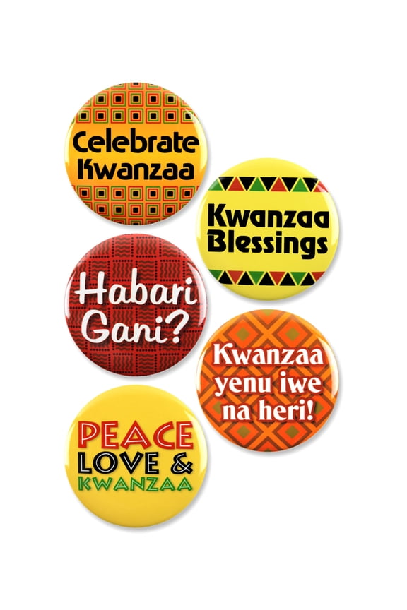 5 Pack - Kwanzaa Yenu Iwe Na Heri Classic Traditional Happy Kwanzaa Pinback Buttons - 2.25 Inch