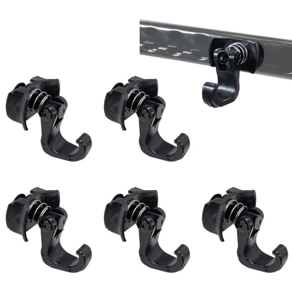 5 Pack L Track Hooks Accessories Single Stud Fitting with 360 Rotating Adjustable Gear Hook, Spring-Loaded Plunger, for utility Trailers, Vans & Truck L-Track System - Black