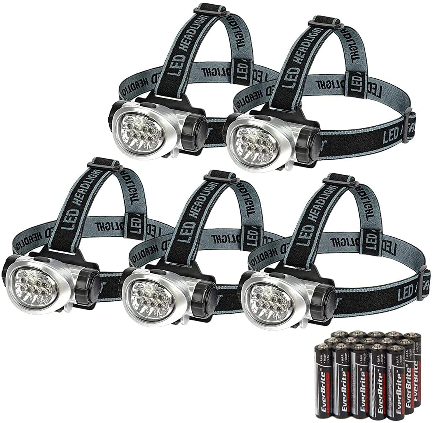 5-Pack LED Headlamp, 4 Lighting Modes, Pivoting Head with Adjustable Headband, Perfect for Running, Camping and Hiking, Batteries Included
